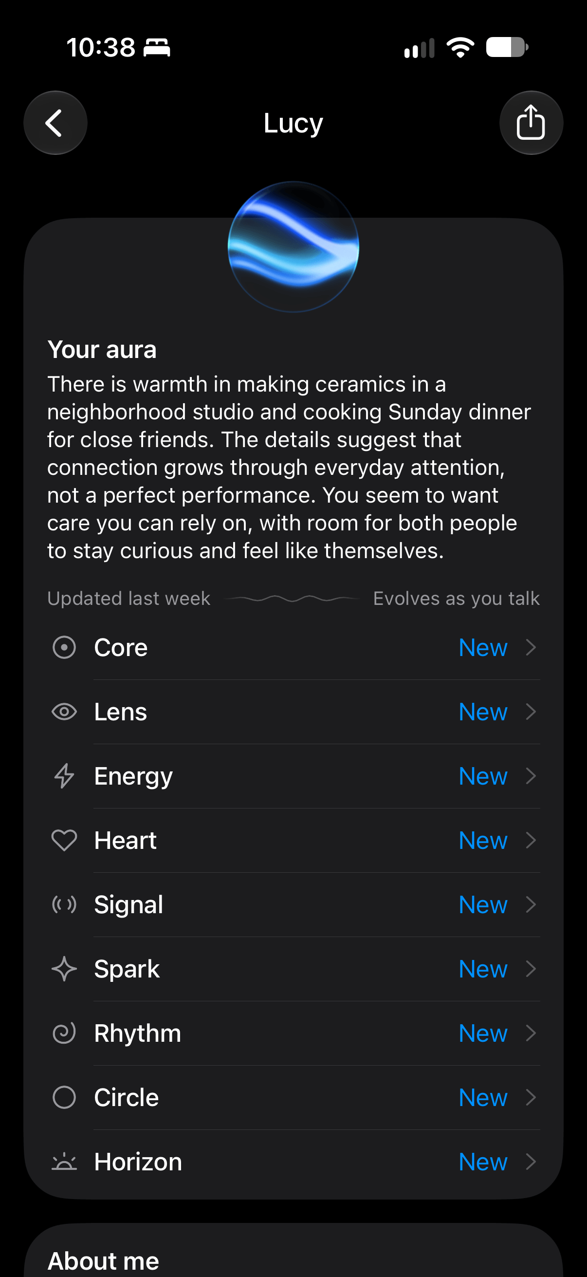 A personal aura profile in Soulmate