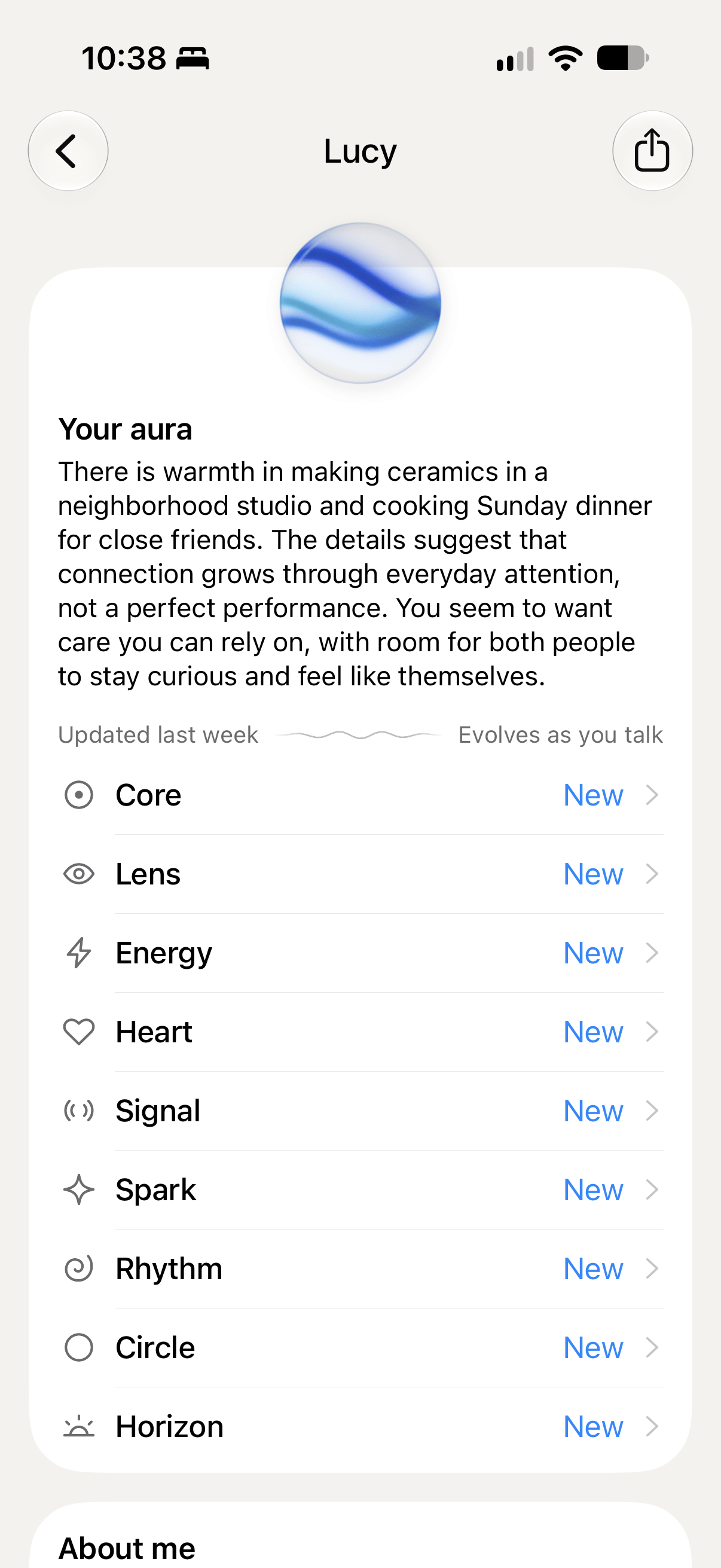 A personal aura profile in Soulmate